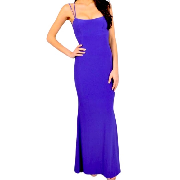 NWT Nordstrom JUMP APPAREL Formal Purple Strappy Maxi Bodycon Jersey Gown Dress - Picture 5 of 8